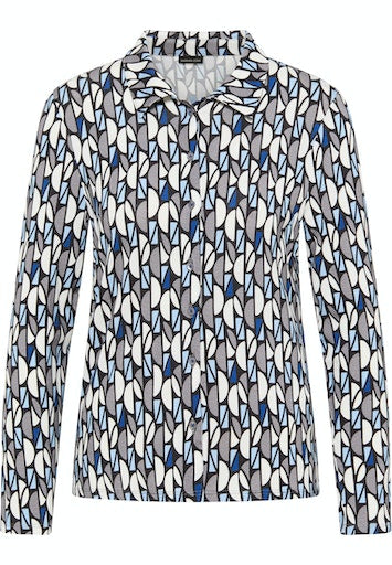 All Over Print Blouse - Offwhite/black/skyblue