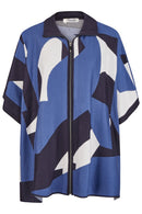 Zipped Print Cape - Indigo