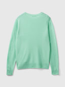 Basic 100Pc Virgin Round Neck Jumper - Aqua
