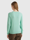 Basic 100Pc Virgin Round Neck Jumper - Aqua