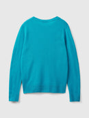 Basic 100Pc Virgin Round Neck Jumper - Petrol