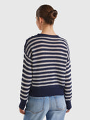 Be Sailor Round Neck Stripe Jumper - Navy