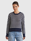 Be Sailor Round Neck Stripe Jumper - Navy