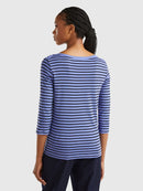 Striped 3/4 Sleeve T-Shirt - Periwinkle