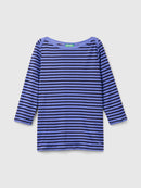 Striped 3/4 Sleeve T-Shirt - Periwinkle