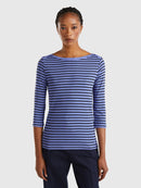 Striped 3/4 Sleeve T-Shirt - Periwinkle