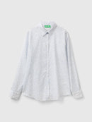 Long Sleeve Print Blouse - Light Blue Leaf