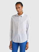 Long Sleeve Print Blouse - Light Blue Leaf