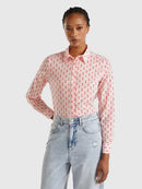 Long Sleeve Print Blouse - Pink/red Diamond