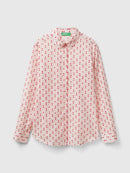 Long Sleeve Print Blouse - Pink/red Diamond