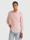 Long Sleeve Print Blouse - Pink/red Diamond