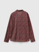 Long Sleeve Print Blouse - Red Flower