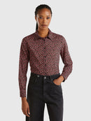 Long Sleeve Print Blouse - Red Flower