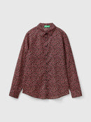 Long Sleeve Print Blouse - Red Flower