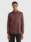 Long Sleeve Print Blouse - Red Flower