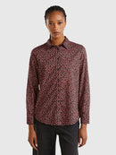 Long Sleeve Print Blouse - Black/red Floral