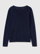 Basic Woman Round Neck Jumper - Navy