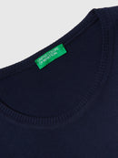 Basic Woman Round Neck Jumper - Navy