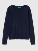 Basic Woman Round Neck Jumper - Navy