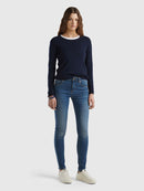 Basic Woman Round Neck Jumper - Navy