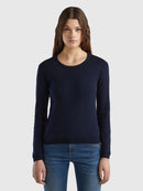 Basic Woman Round Neck Jumper - Navy