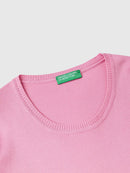 Basic Woman Round Neck Jumper - Pink