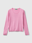 Basic Woman Round Neck Jumper - Pink
