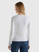 Basic Woman Round Neck Jumper - White