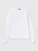 Basic Woman Round Neck Jumper - White