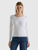 Basic Woman Round Neck Jumper - White