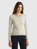 Basic Woman Round Neck Jumper - Beige