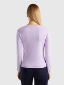 Basic Woman Round Neck Jumper - Lilac