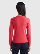 Basic Woman Round Neck Jumper - Raspberry