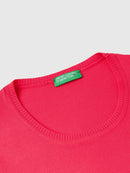 Basic Woman Round Neck Jumper - Raspberry