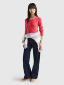 Basic Woman Round Neck Jumper - Raspberry