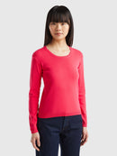Basic Woman Round Neck Jumper - Raspberry