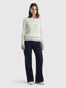 Ucb Cable Round Neck Jumper - Cream
