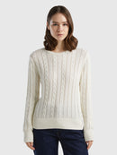 Ucb Cable Round Neck Jumper - Cream