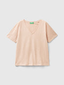 Basic Slub Cotton V Neck T-Shirt - Blush