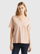 Basic Slub Cotton V Neck T-Shirt - Blush