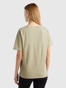 Basic Slub Cotton V Neck T-Shirt - Khaki