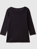 Basic Boat Neck T-Shirt - Black