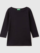 Basic Boat Neck T-Shirt - Black