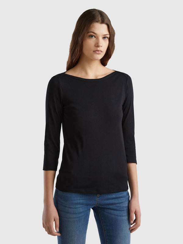 Basic Boat Neck T-Shirt - Black