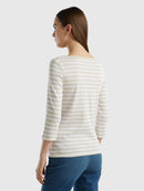 Boat Neck Stripe LS T-Shirt - Sand