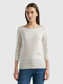 Boat Neck Stripe LS T-Shirt - Sand