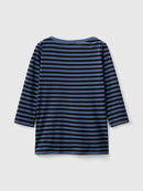 Boat Neck Stripe LS T-Shirt - Blue/black