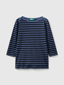 Boat Neck Stripe LS T-Shirt - Blue/black