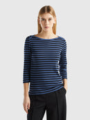Boat Neck Stripe LS T-Shirt - Blue/black