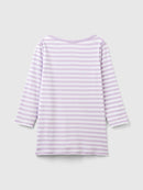 Boat Neck Stripe LS T-Shirt - White/lilac Stripe